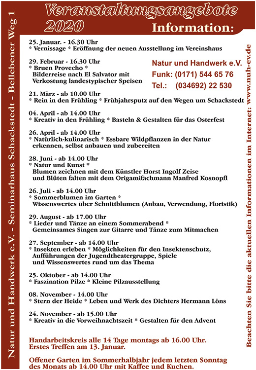 Veranstaltungen Hatur und Handwerk e.V. 2020